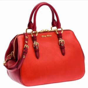 Rare  MIU MIU Goatskin Madras Bauletto Bicolour in Red & Orange 2 Way bag